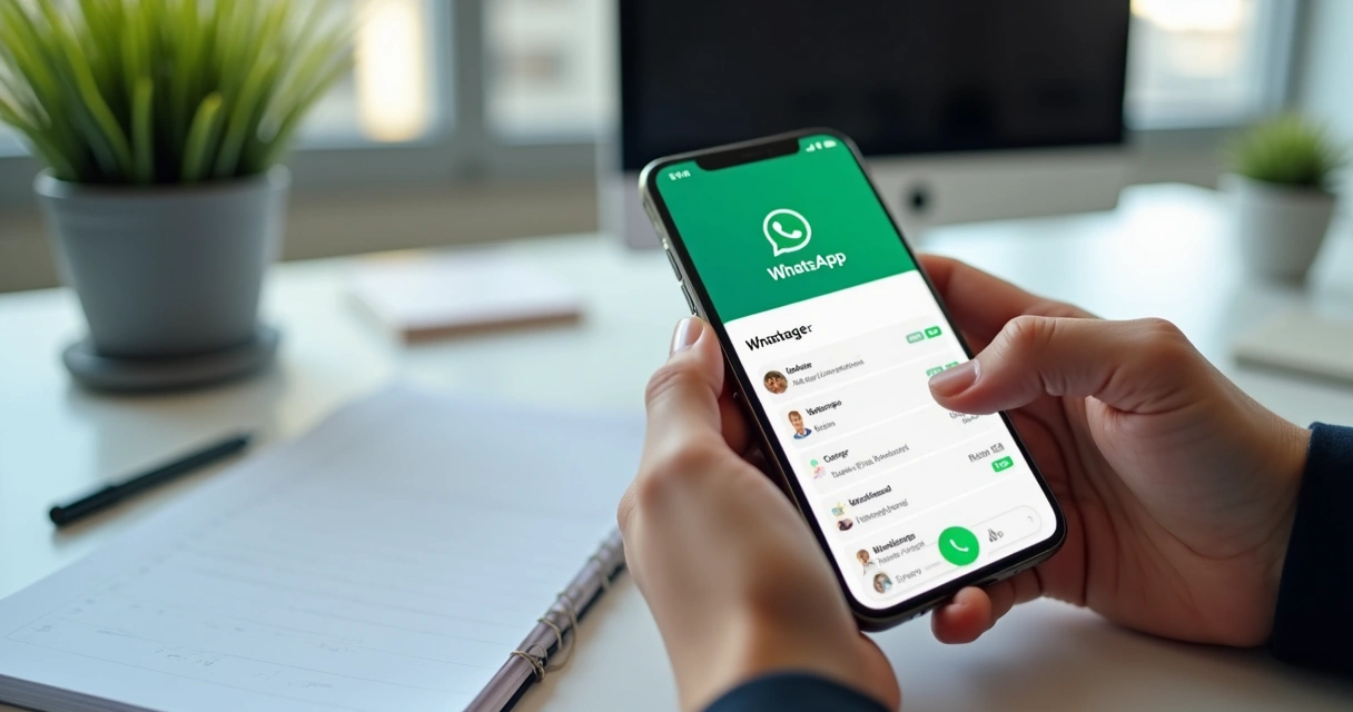 Celular mostrando tela de WhatsApp com mensagens segmentadas sendo preparadas para envio 