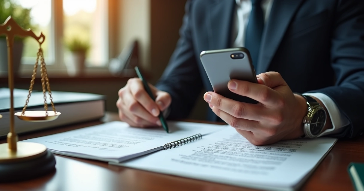Advogado analisando regras éticas de atendimento jurídico pelo WhatsApp. 