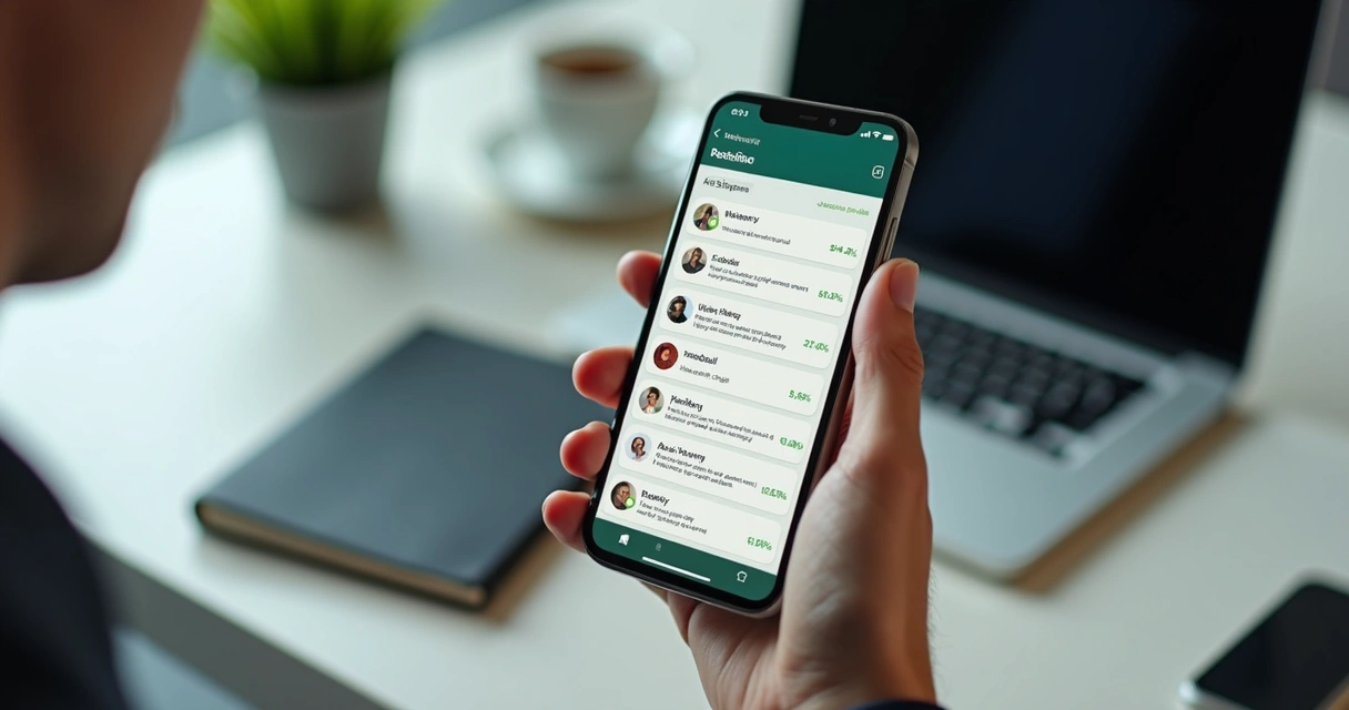 Pessoa checando relatório semanal de feedbacks no WhatsApp no celular