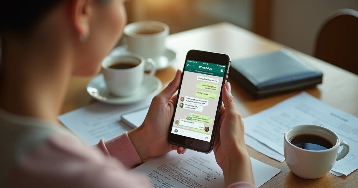 Pessoa usando WhatsApp para registrar gastos financeiros 