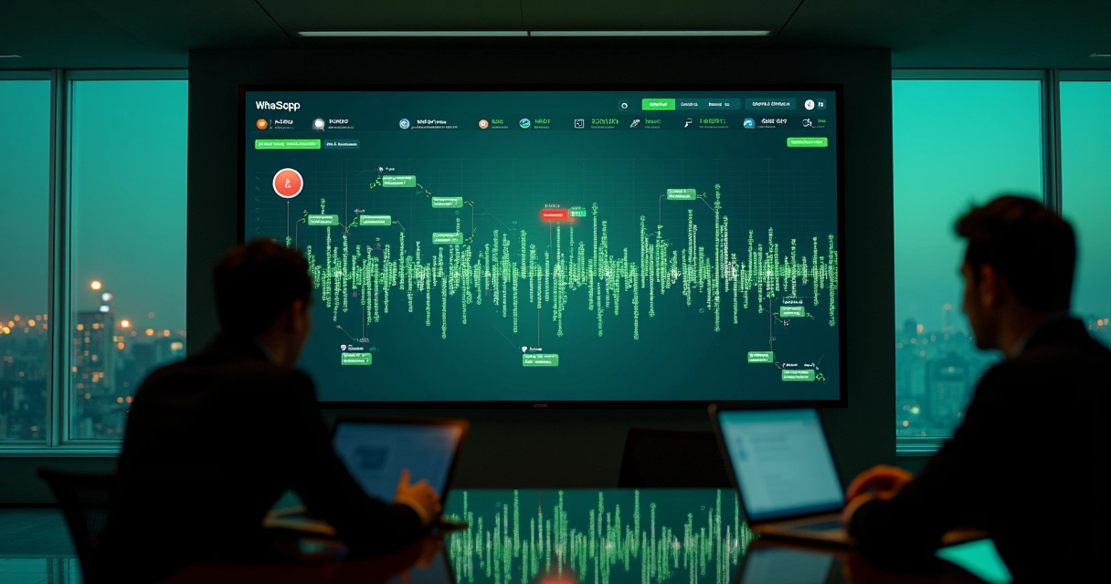 Linha do tempo de mensagens de WhatsApp com quebra destacada em vermelho 
