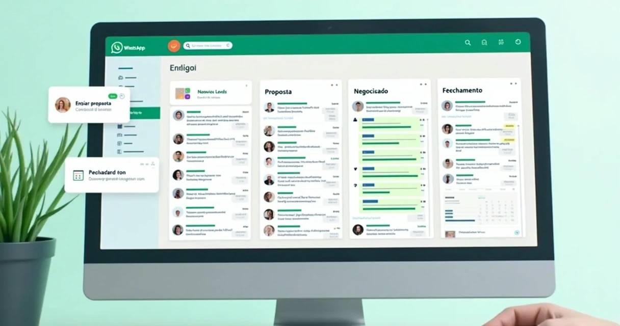 Painel de funil de vendas visual com etapas e lembretes automáticos
