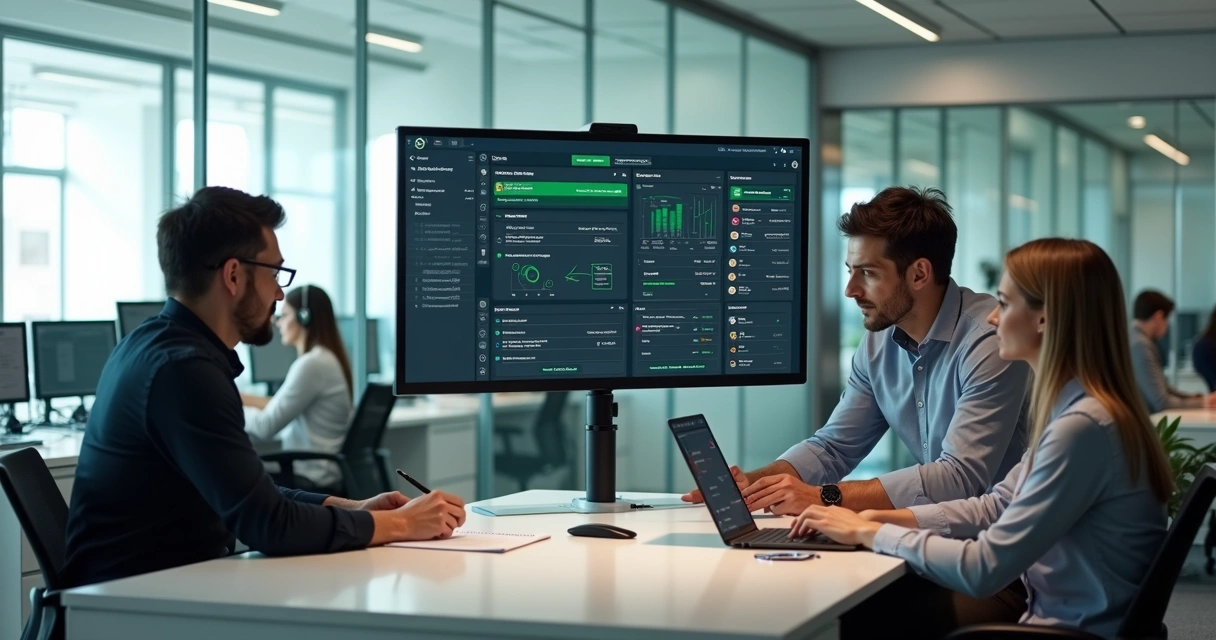 Gestores de franquias monitorando atendimento e vendas pelo WhatsApp em painel centralizado 