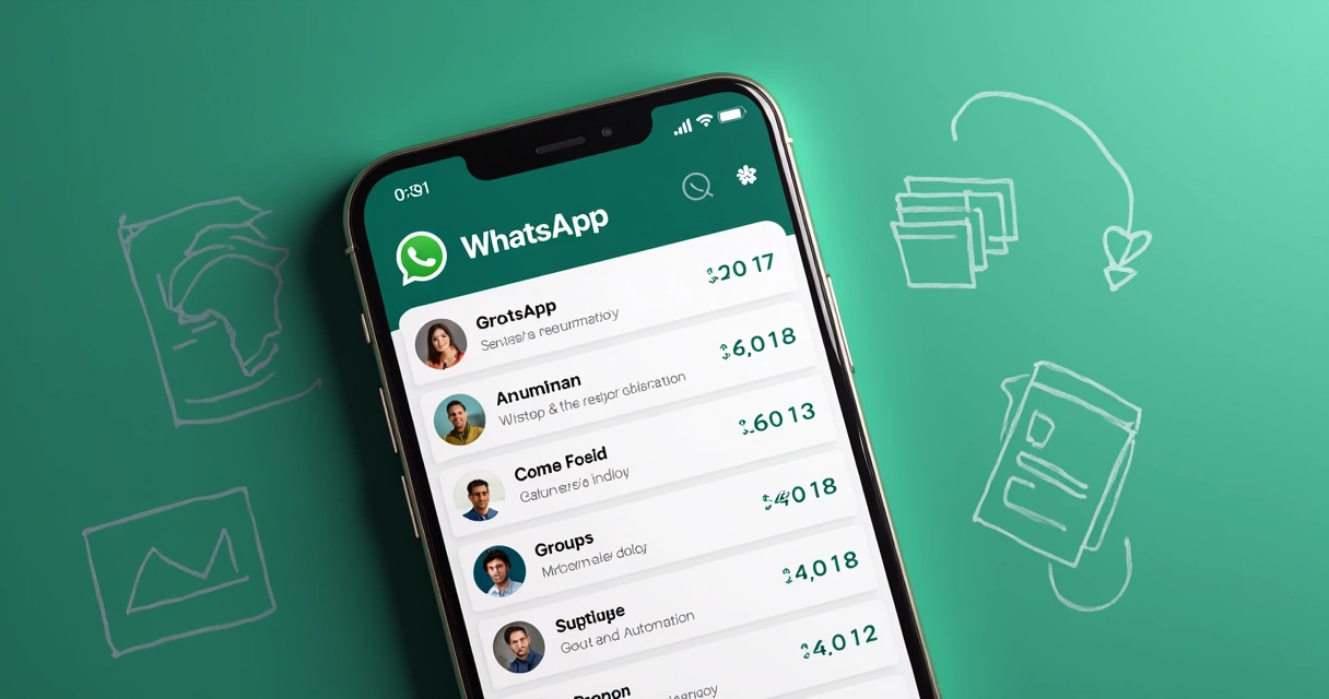 Celular mostrando grupos do WhatsApp organizados por automação 
