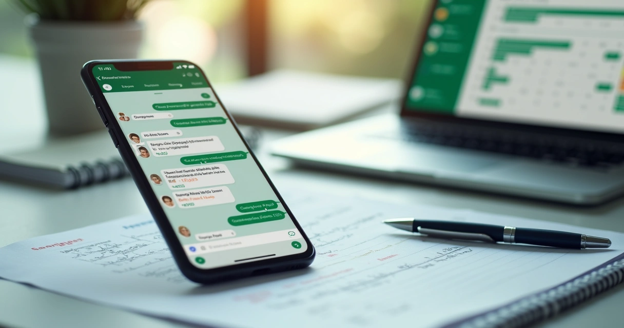 Painel com conversas e indicadores de vendas no celular 