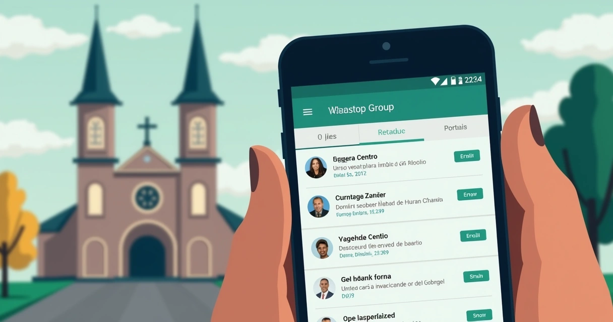 Celular mostrando um grupo de igreja no WhatsApp 