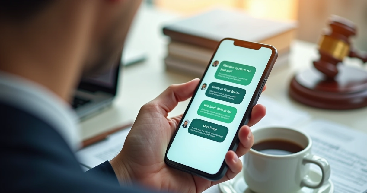 Advogado usando WhatsApp para tarefas jurídicas com IA 