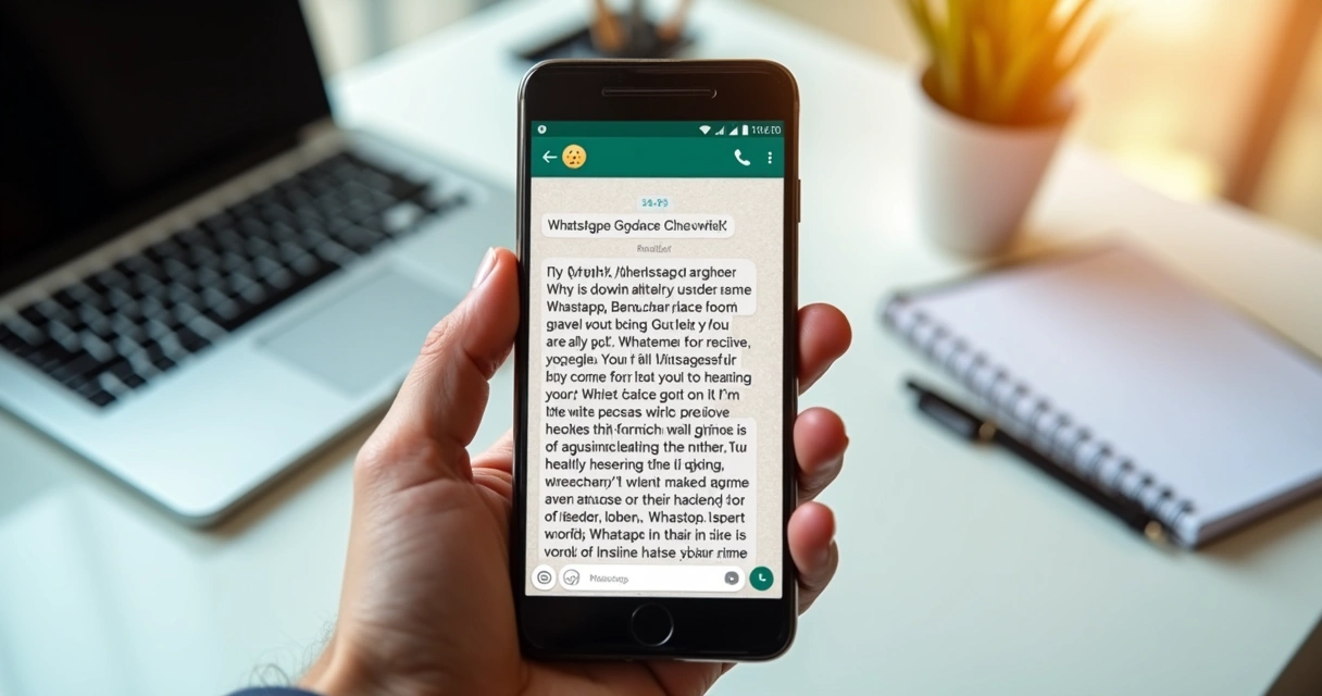 Celular exibindo chat de WhatsApp com mensagens muito longas 