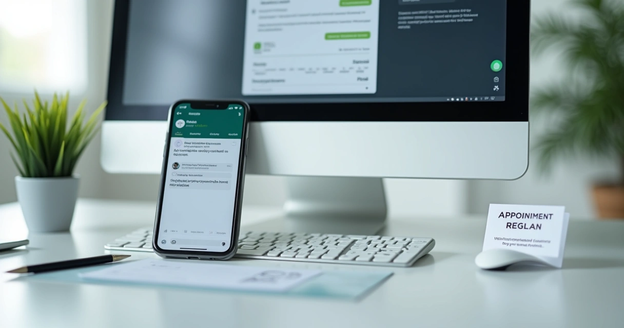 Celular com WhatsApp ao lado de prontuário eletrônico em tela