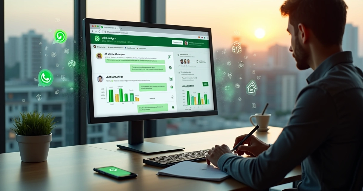 Corretor observando no computador fluxo de qualificação de leads no WhatsApp para imóveis 