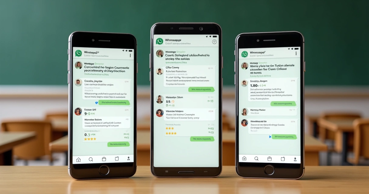 Conversas de WhatsApp mostrando exemplos de lembretes de cobrança para uma escola 