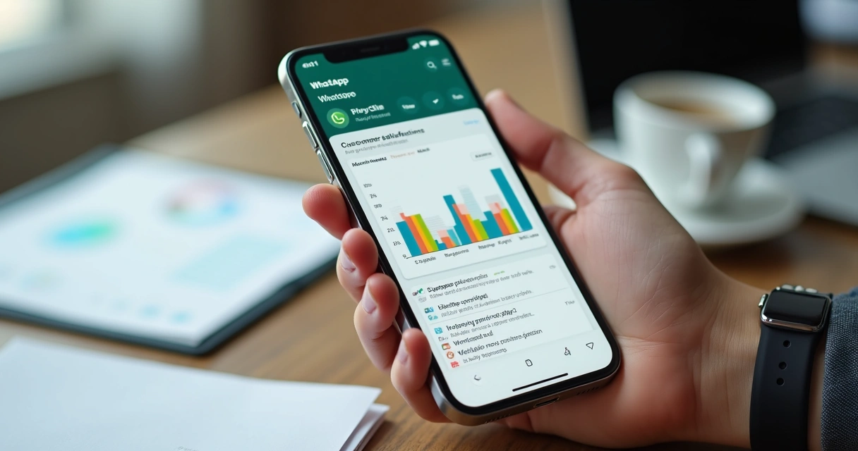 WhatsApp mostrando relatório automatizado de satisfação com gráfico colorido