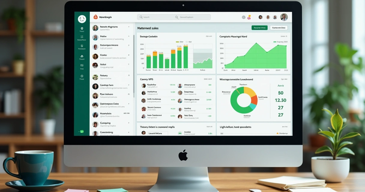 Sales dashboard with WhatsApp interface and charts