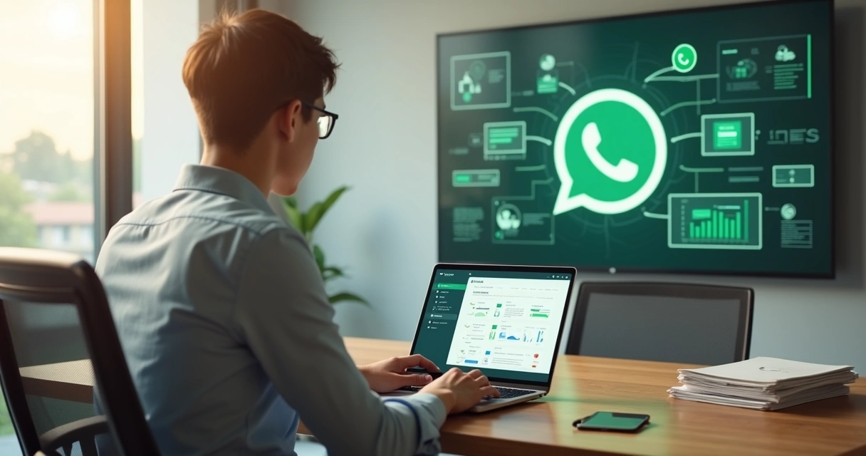 Servidor público usando notebook com painel de IA integrado ao WhatsApp 
