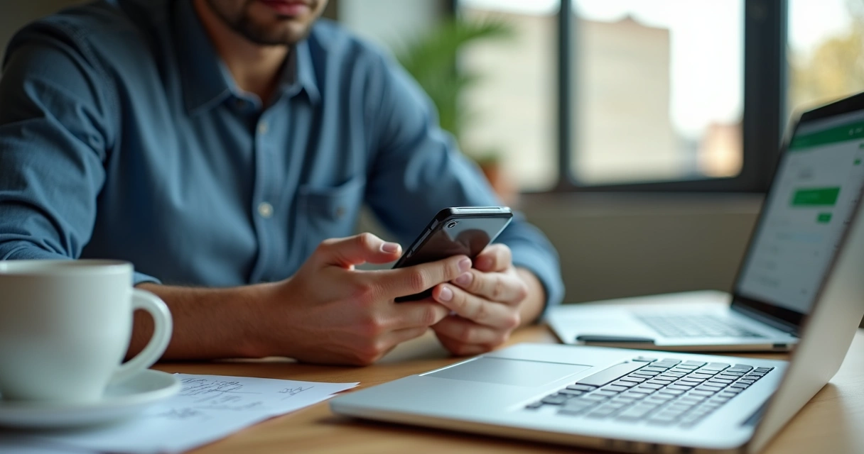Vendedor de PME usando WhatsApp para abordar prospect em ambiente informal 