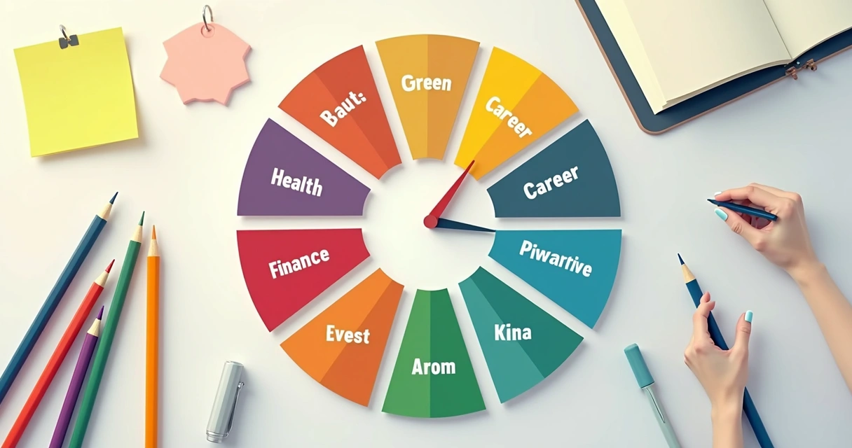 Colorful segmented wheel chart representing ten different life categories 