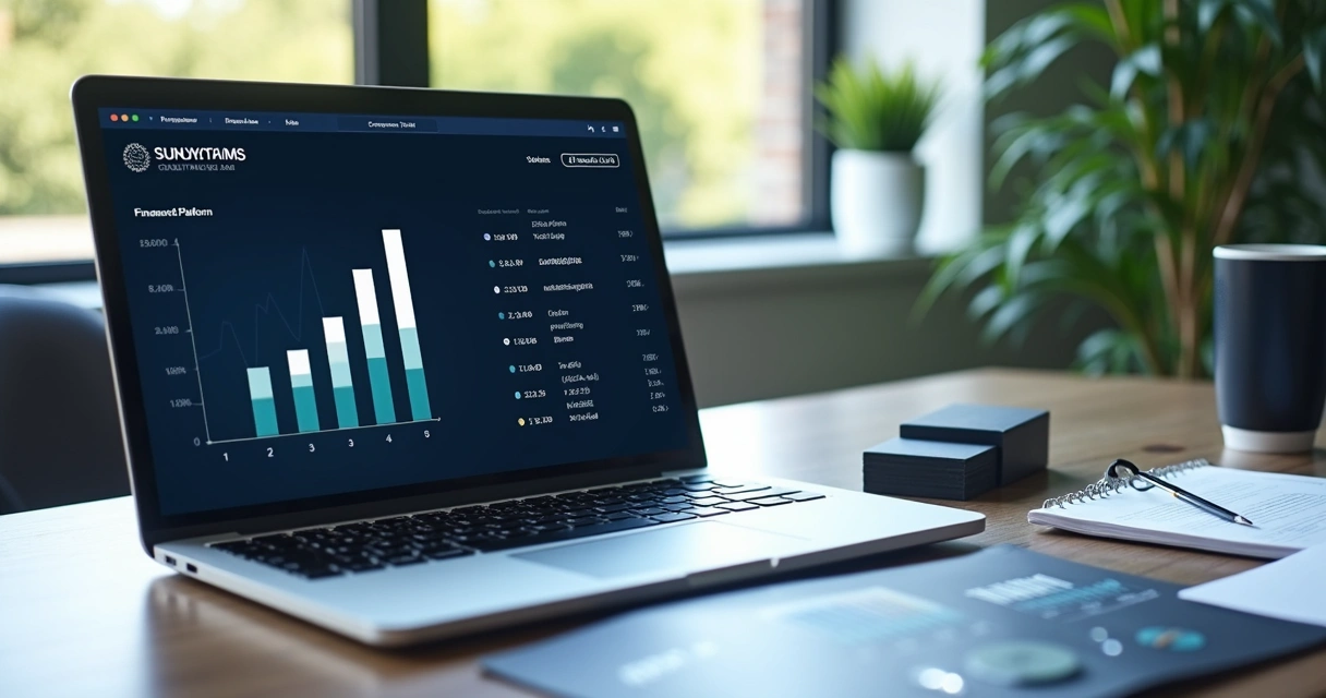 Apresentação de plataforma financeira com marca personalizada 