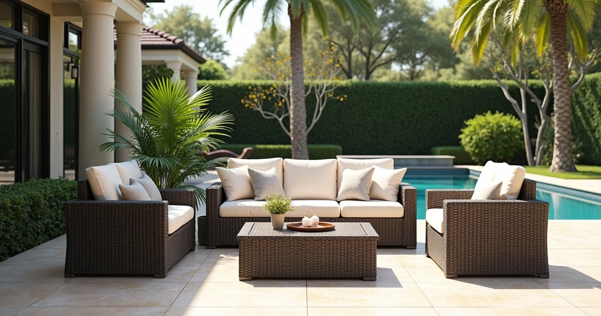 Resin wicker furniture on patio pavers