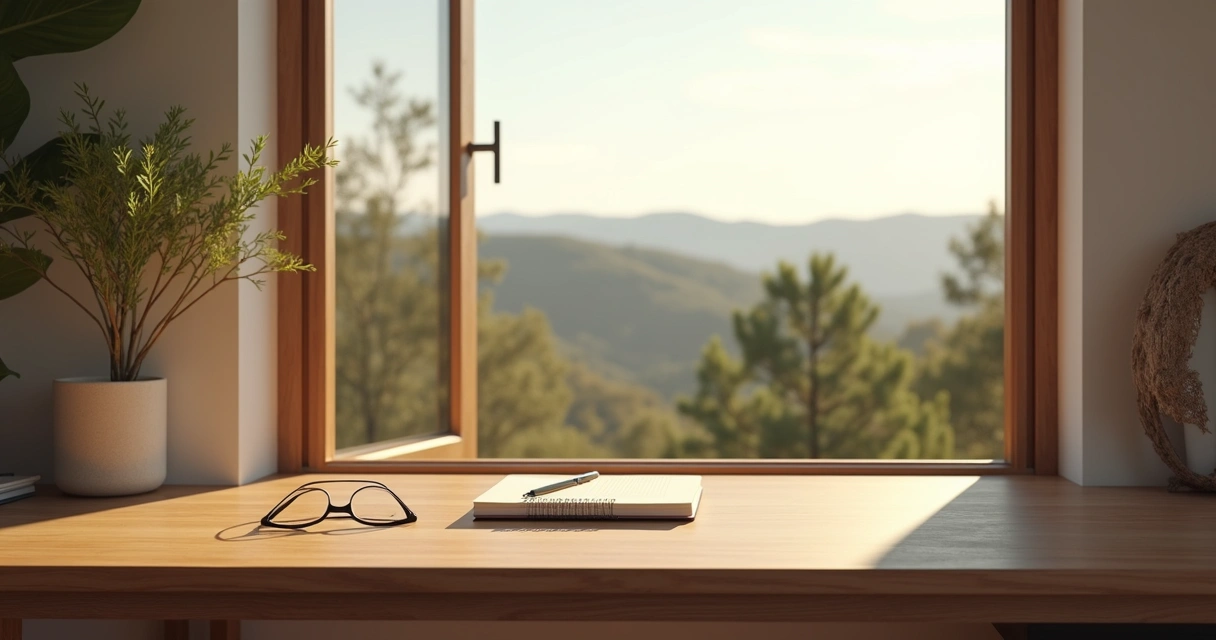 Open window overlooking a wide landscape