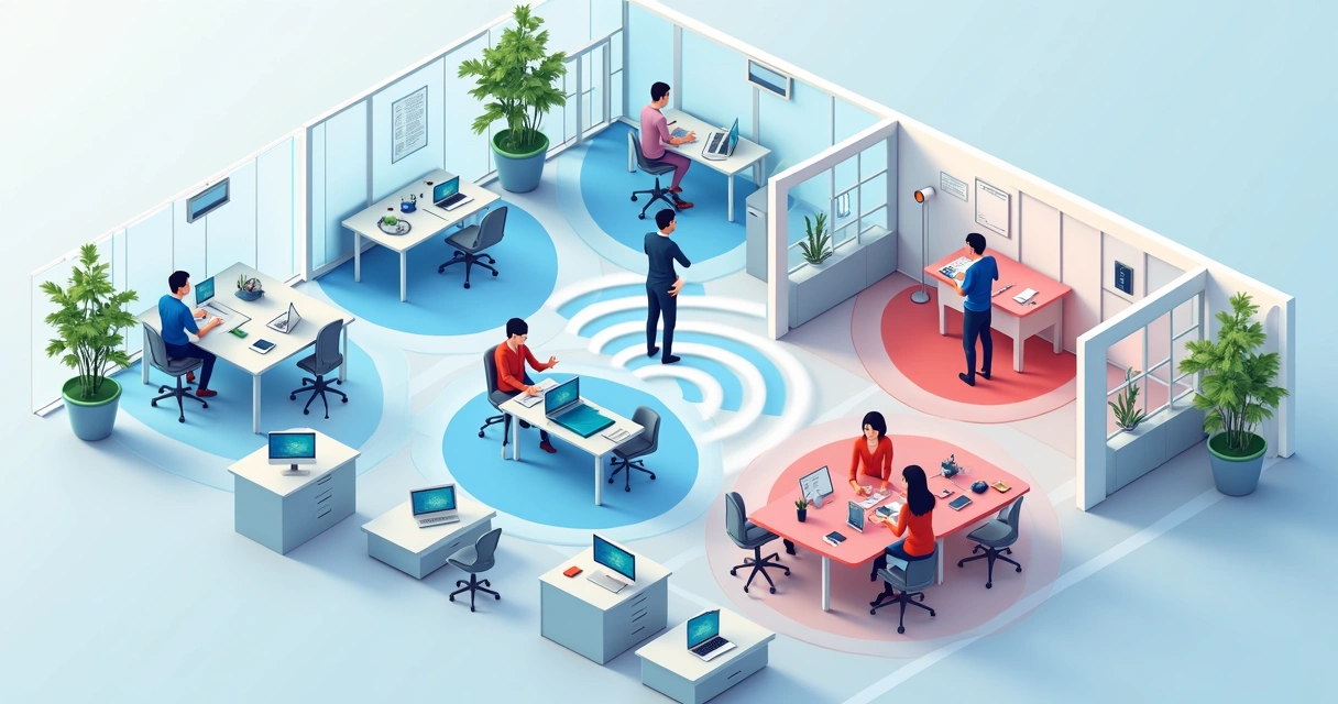 Funcionário procurando sinal de Wi-Fi em escritório 