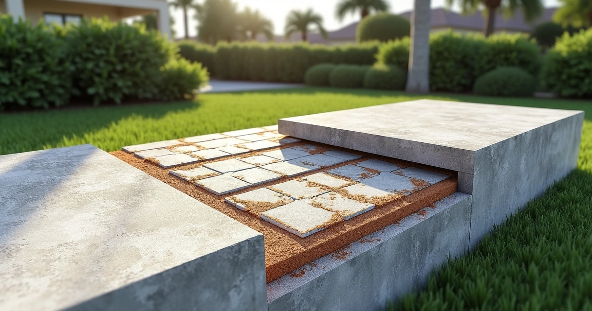 Closeup of different patio materials showing wind-resistant construction in Florida 