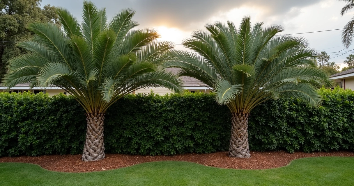Cluster of wind-resistant trees and shrubs in backyard 