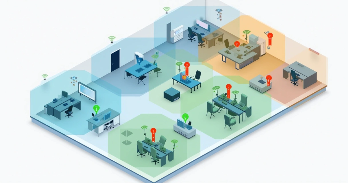 Mapa de cobertura de access points em escritório