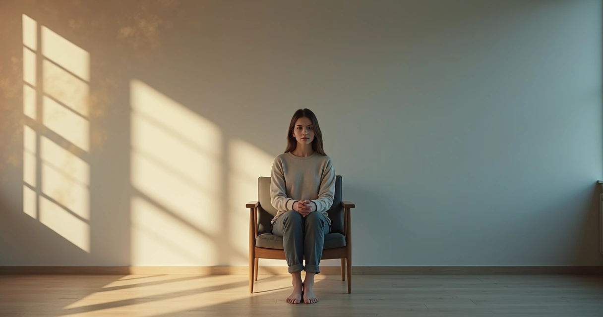 Woman sitting between light and shadow reflecting on emotional discomfort 