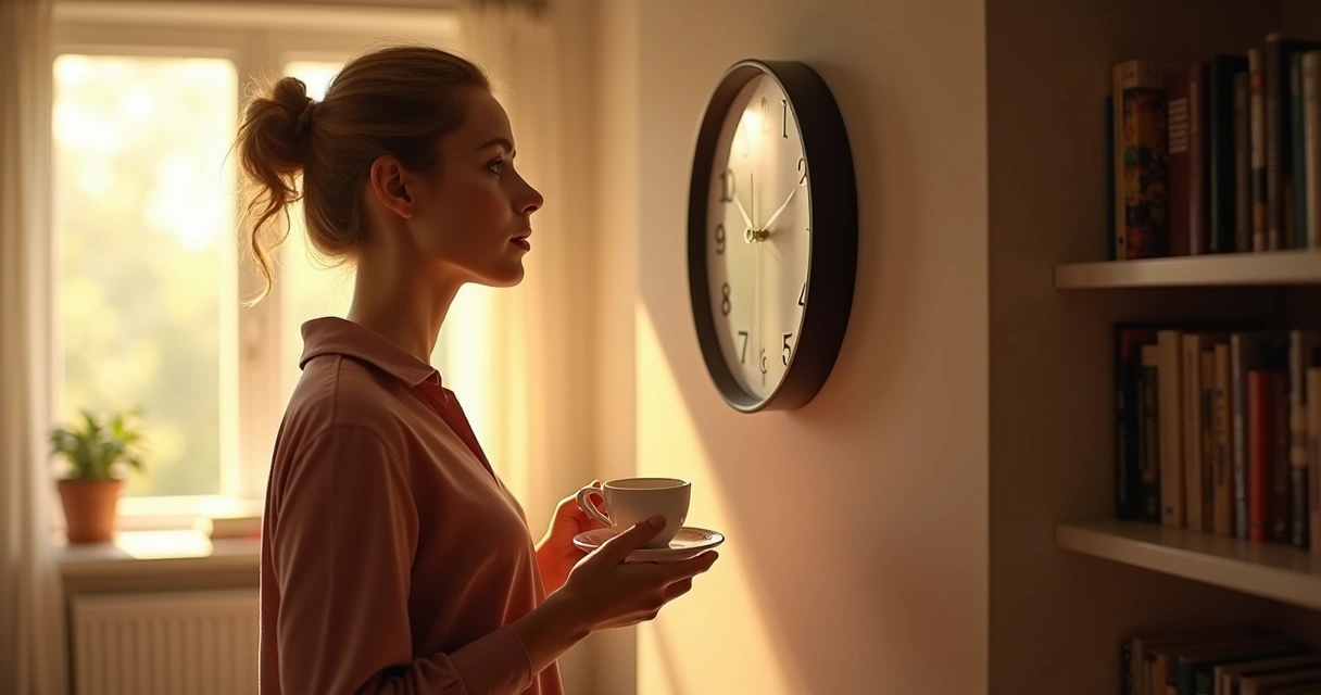 Woman looking at clock on wall