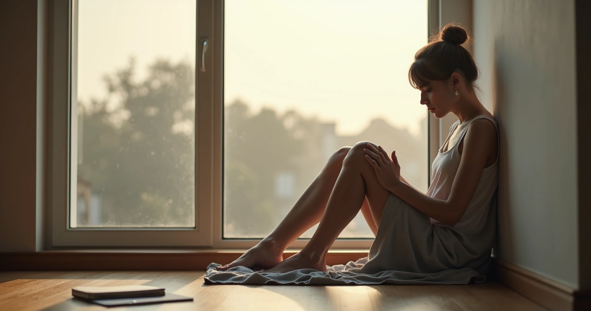 Person sitting by a window quietly reflecting on emotions 