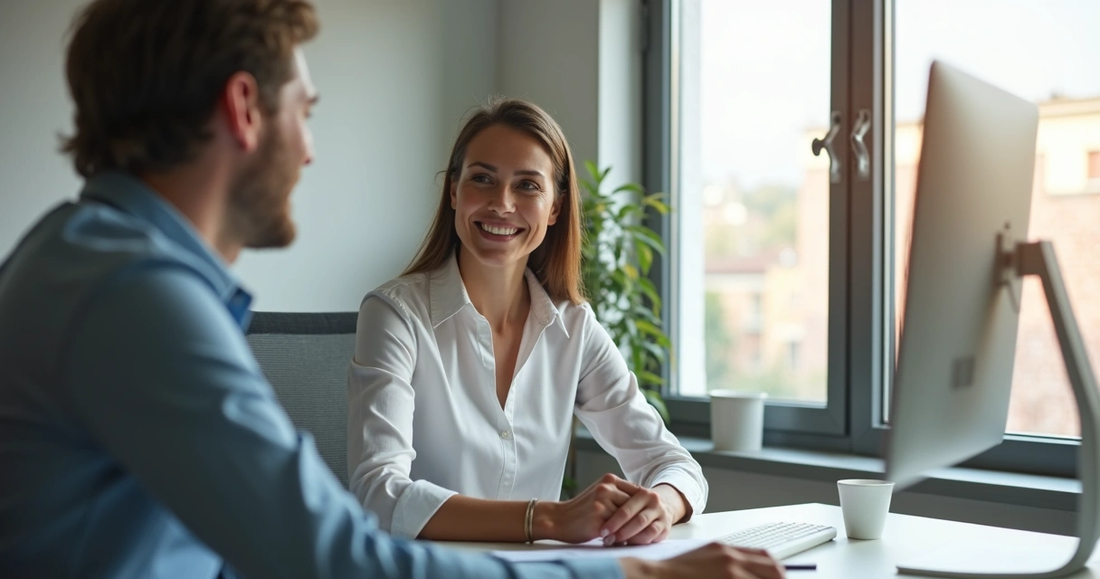 Professional woman using positive body language on a video call