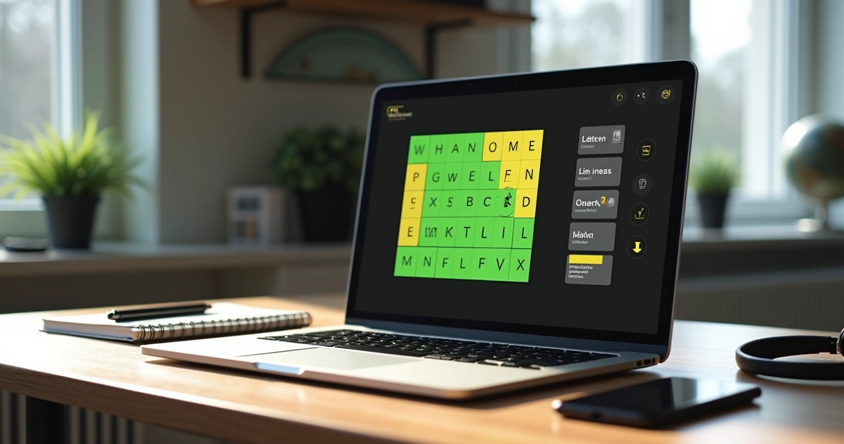Tela de Wordle em computador com letras coloridas destacadas 