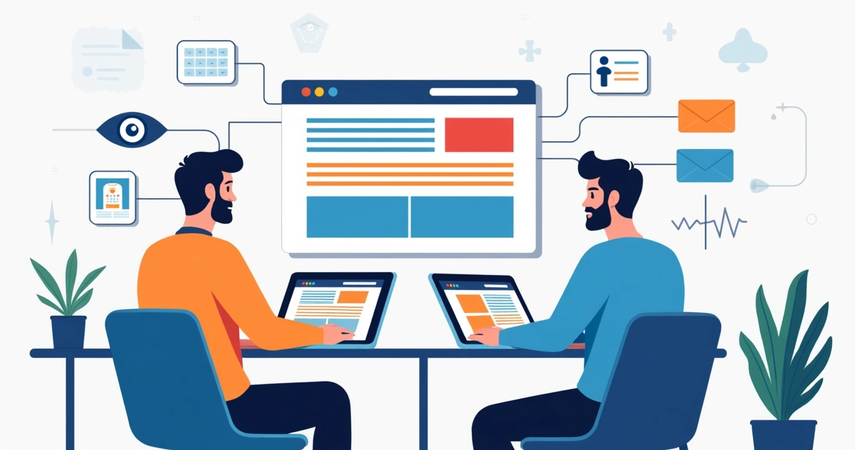 Team using laptops testing website accessibility features 