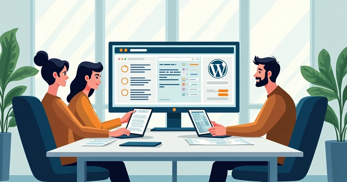 WordPress specialists collaborating in office 