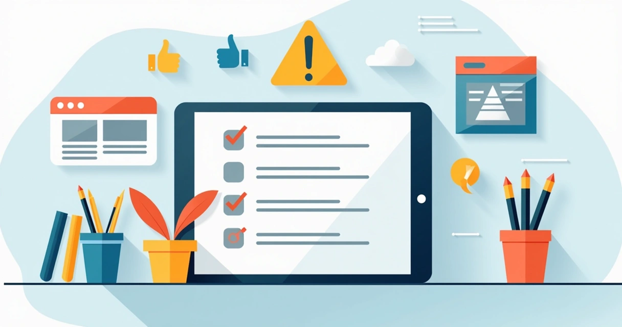 Checklist on tablet with website screenshots 
