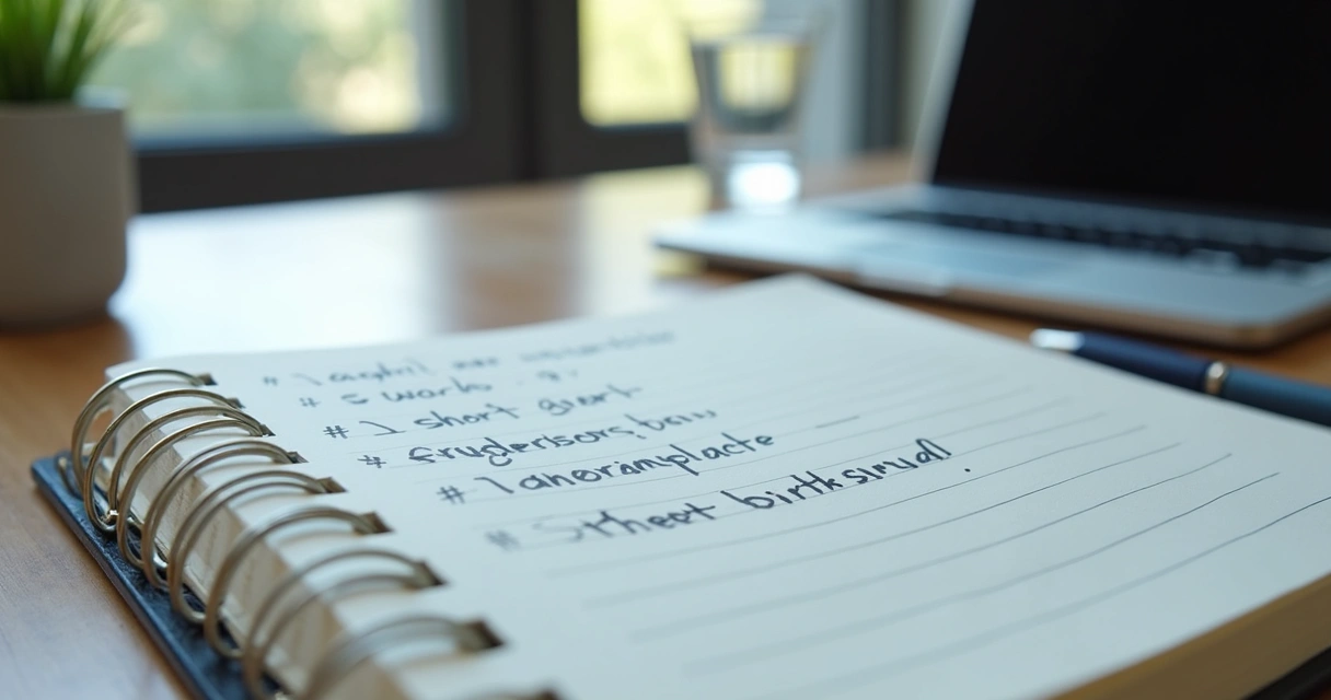 Notebook with work frustration notes beside a laptop
