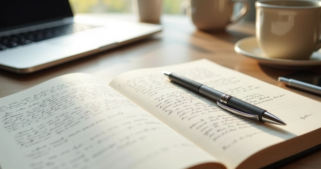 Notebook and coffee on office desk
