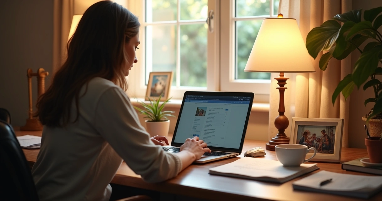 Person balancing career and home life at a desk 