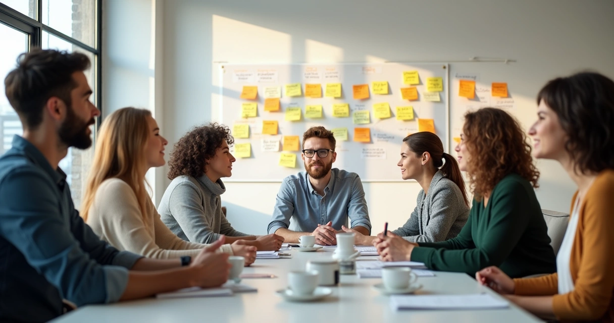 Colleagues in meeting respecting personal space with clear boundaries 