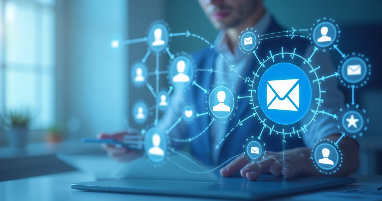 Fluxo visual de automação no LinkedIn conectando interações a mensagens 