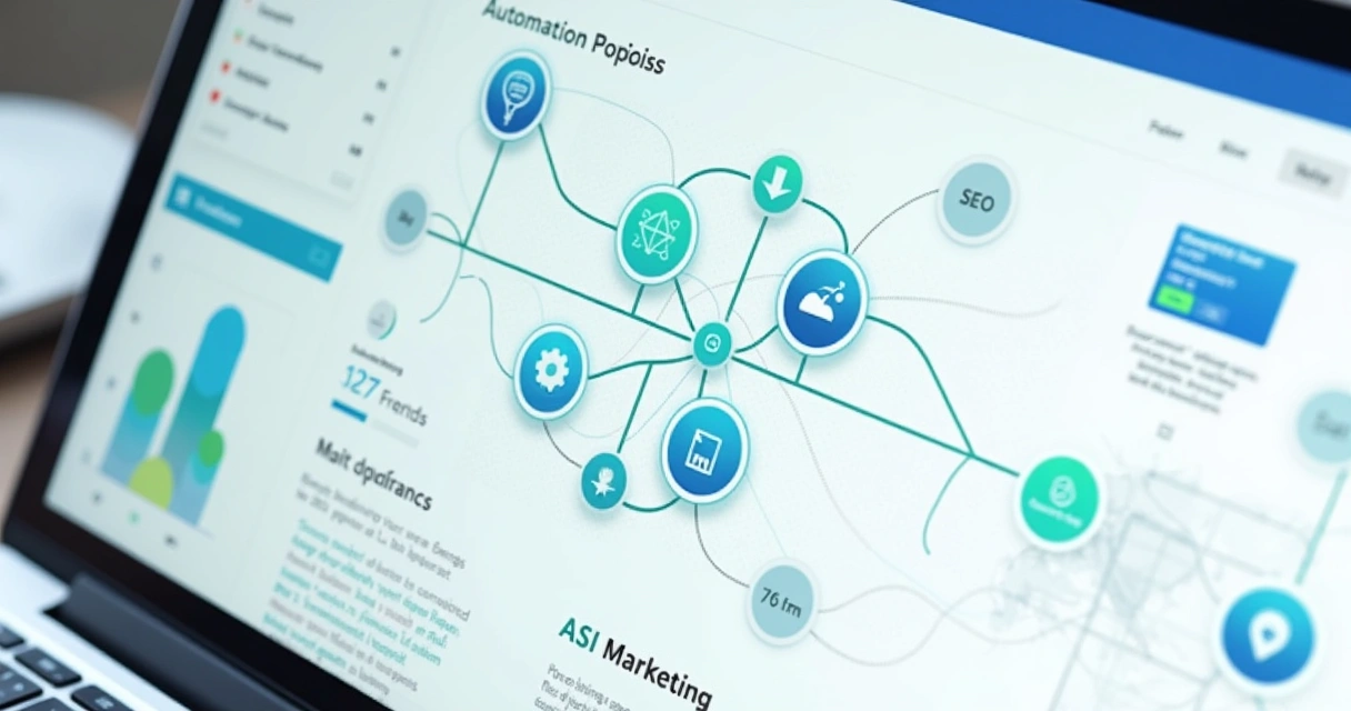 Painel automatizado mostrando fluxo de trabalho em marketing digital 