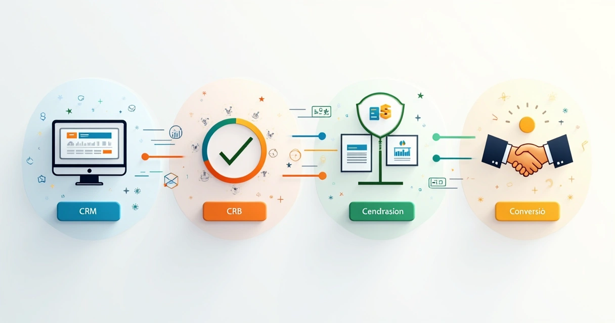 Fluxo de automação digital mostrando o caminho do lead entre CRM, pontuação, campanhas e conversão 