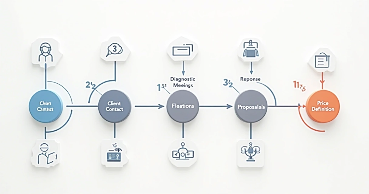 Fluxo de trabalho diagnóstico de serviço com etapas visuais 