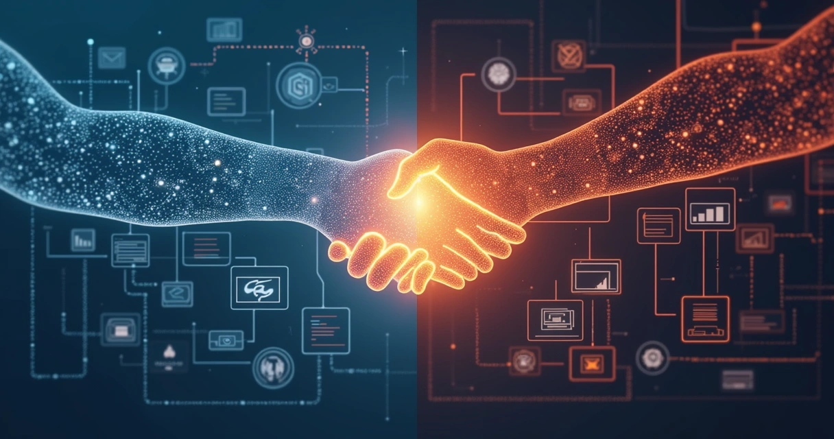 Fluxo de trabalho mostrando integração entre automação tradicional e inteligência artificial generativa. 