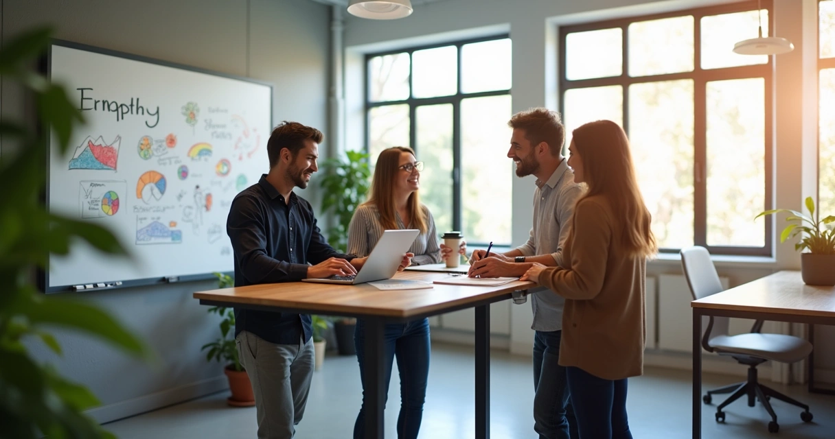 Coworkers supporting each other in a modern office space 