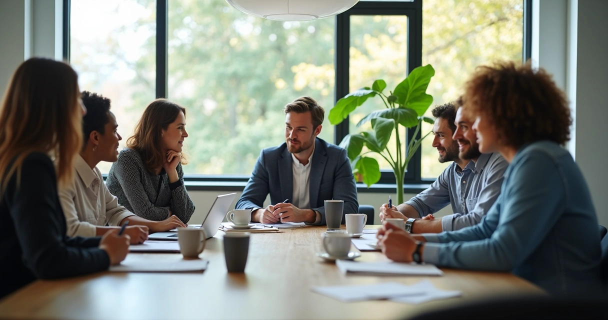 Team discussing a decision in an office 