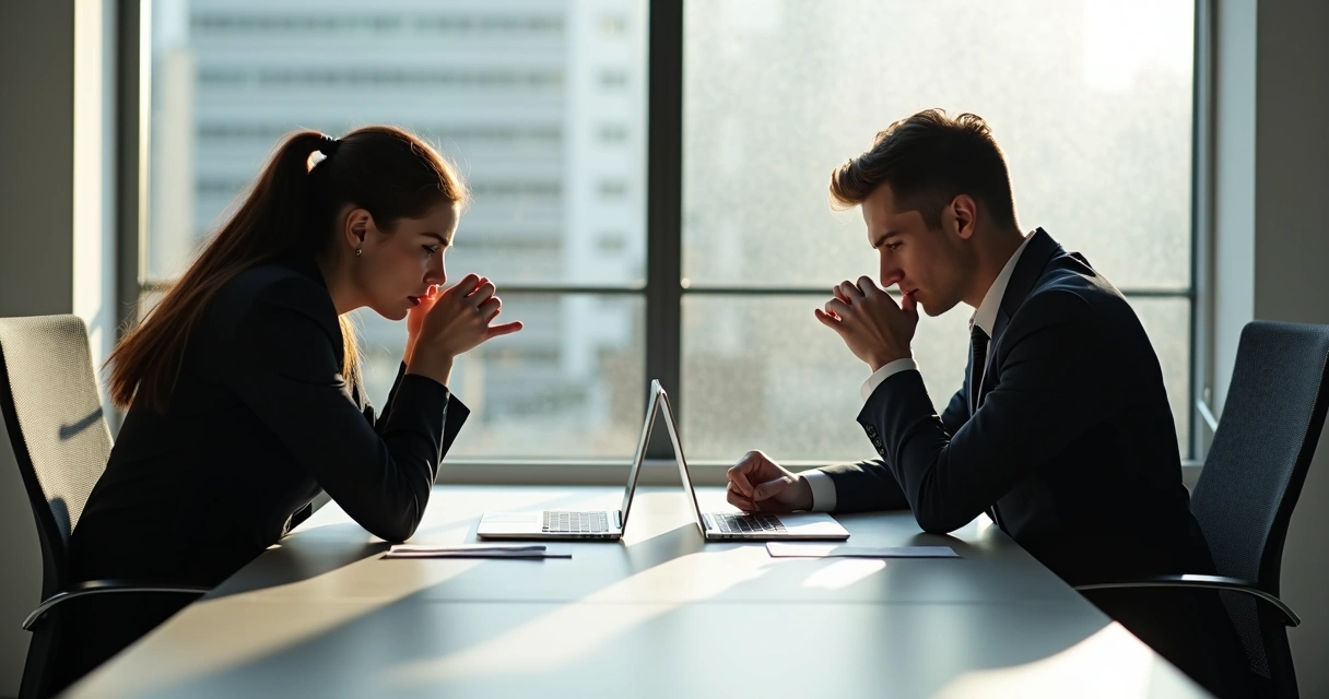 Coworkers miscommunicating during feedback session