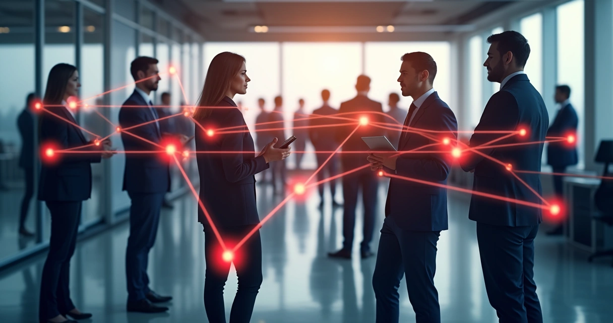 Network diagram showing workplace connections between employees and managers 
