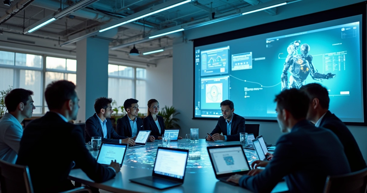 Colaboradores participando de workshop de automação com robô digital 