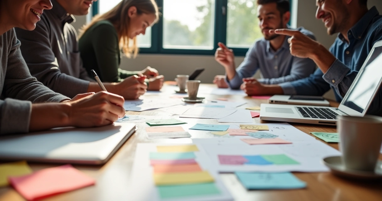 Equipe em oficina de co-criação de identidade visual 